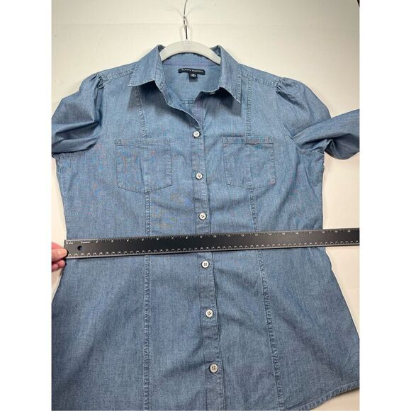 Banana Republic Long Slv Grosgrain Placket Chambray Collared Button Down Size 12 - Picture 9 of 13
